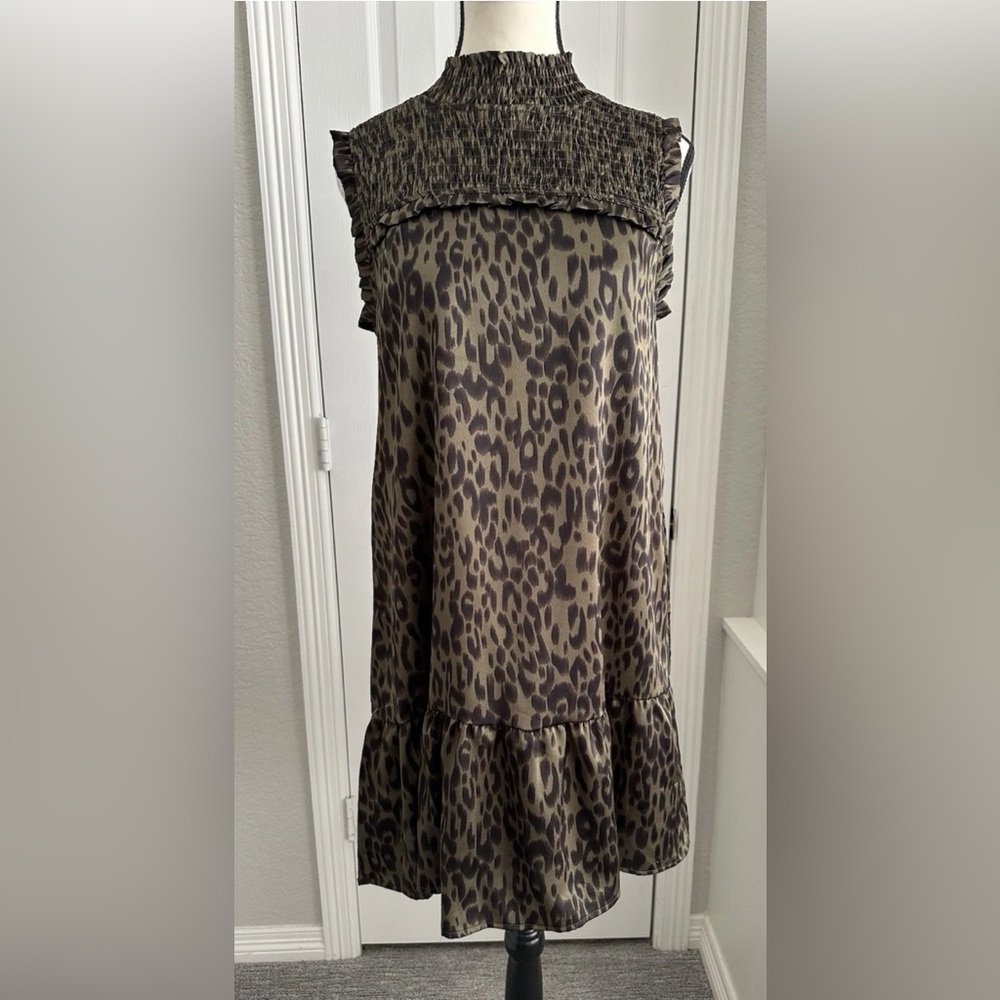 THML Olive Green & Black Leopard Print Dress Size Small NWT